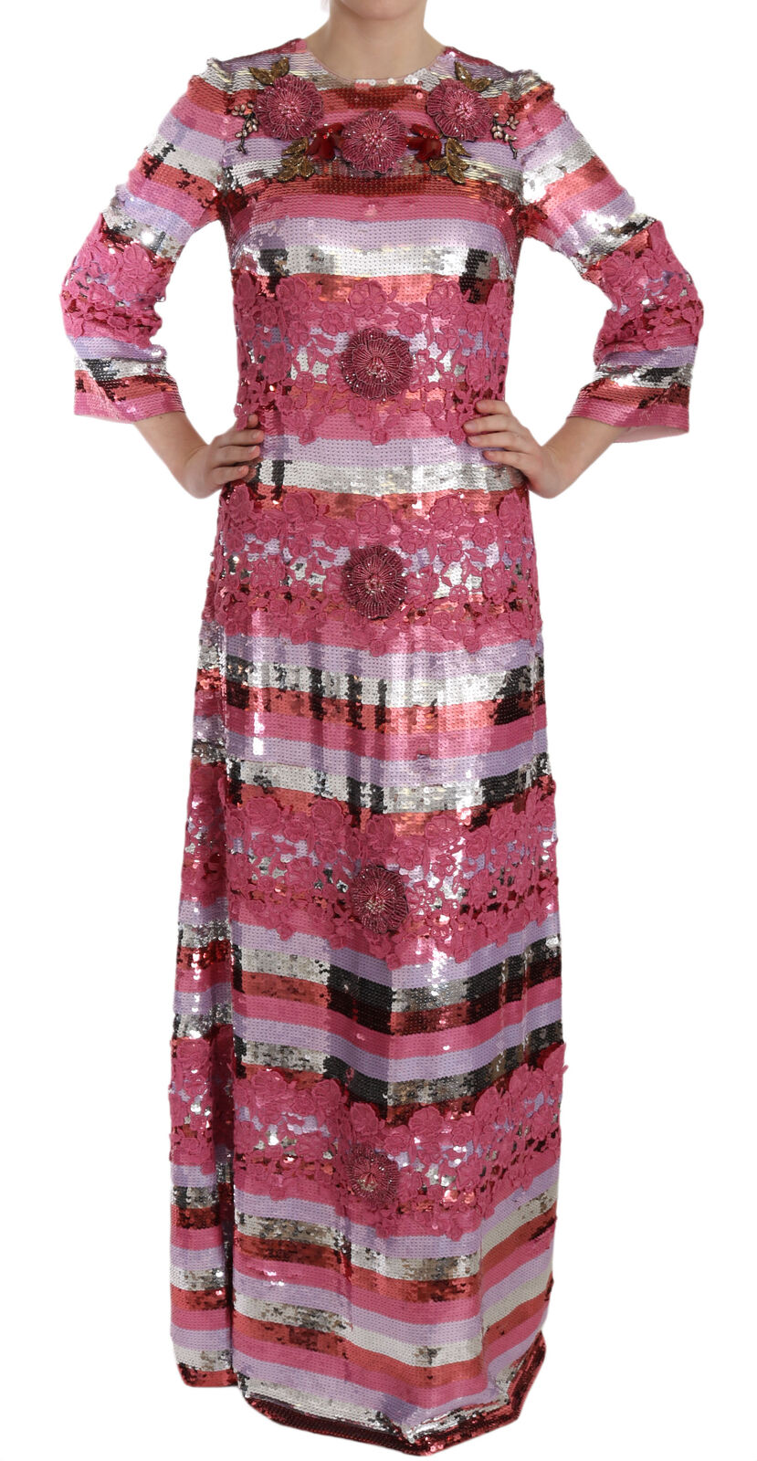 Dolce &amp; Gabbana Opulent Pink Sequined Floor Long Dress Dress