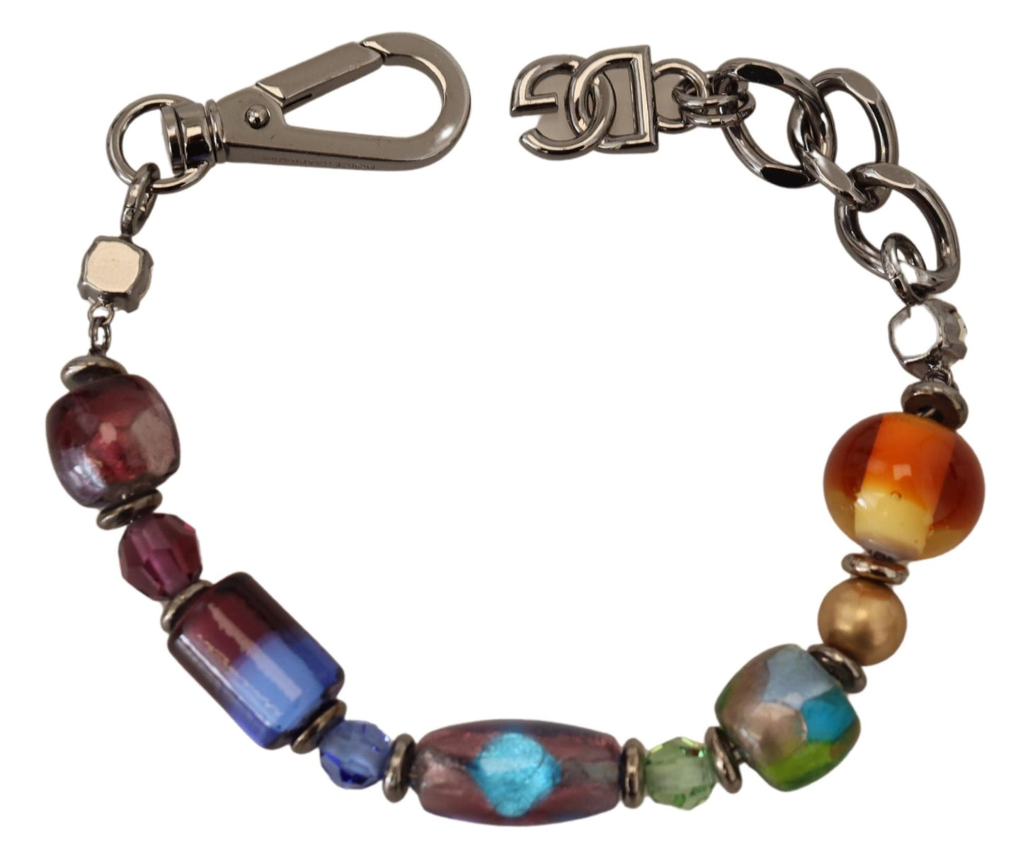 Dolce & Gabbana Multicolor Beaded Silver Chain Bracelet