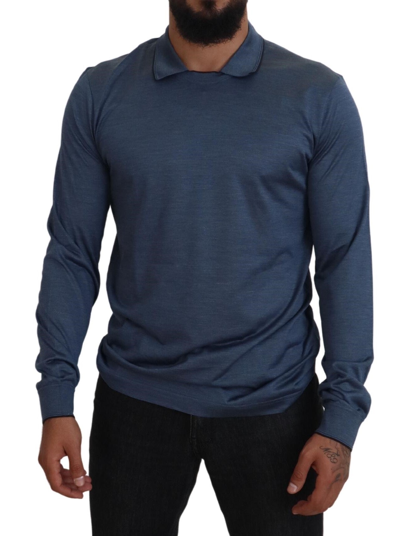 Dolce & Gabbana Elegant Silk Blue Pullover Sweater