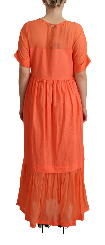 Twinset Elegant Coral Maxi Dress with Short Sleeves