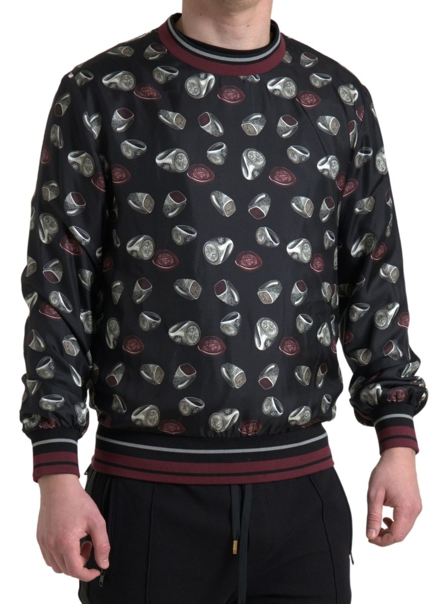 Dolce & Gabbana Elegant Silk Crewneck Pullover - Black Multicolor