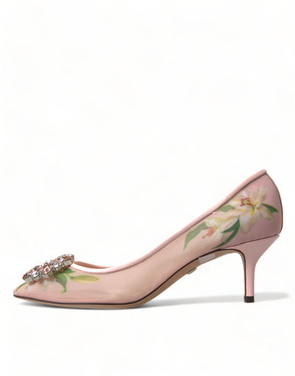 Dolce & Gabbana Elegant Pink Floral Crystal Pumps