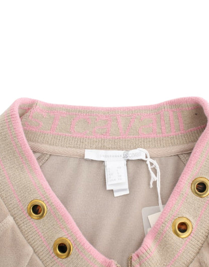 Cavalli Beige Zip Cardigan ze złotymi akcentami