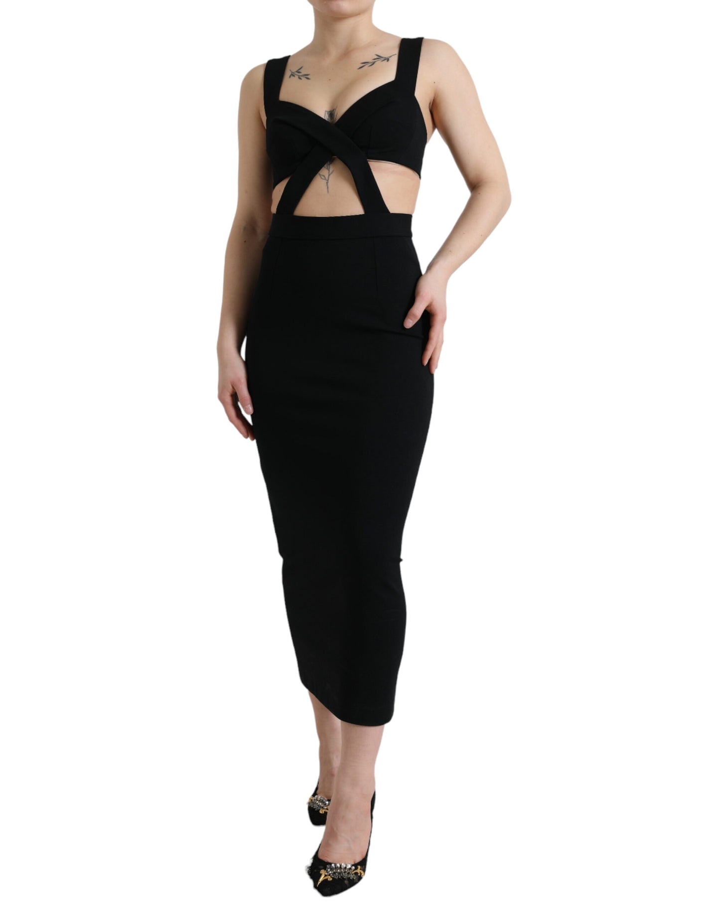 Dolce & Gabbana Glamorous Black Bodycon Midi Dress