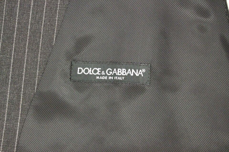 Dolce &amp; Gabbana Elegancka Szara Pasiasta Wełniana Sukienka Kamizelka