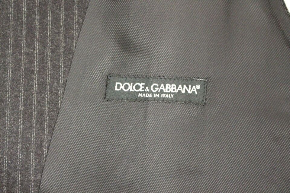 Dolce &amp; Gabbana Elegancka Szara Pasiasta Wełniana Sukienka Kamizelka