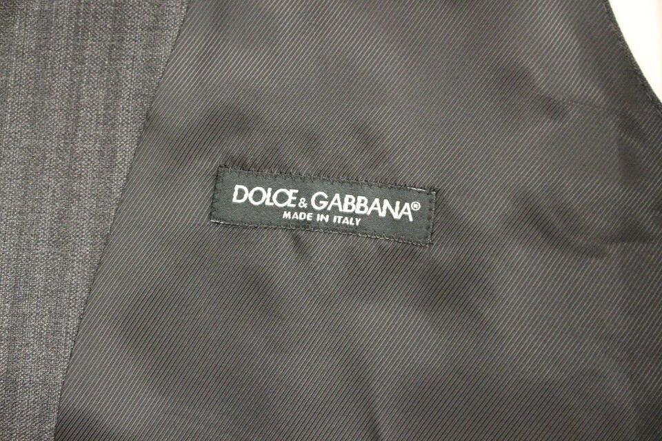 Dolce &amp; Gabbana Elegancka Szara Pasiasta Wełniana Sukienka Kamizelka