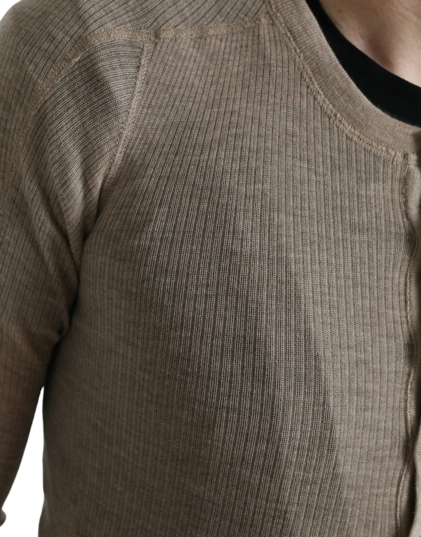 Dolce & Gabbana Elegant Beige Henley Cashmere Sweater