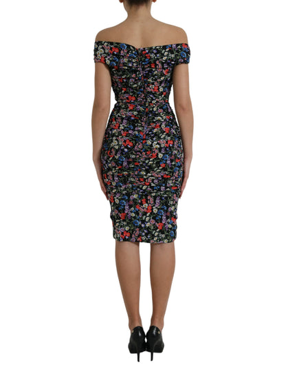 Dolce & Gabbana Elegant Floral Sheath Off Shoulder Dress