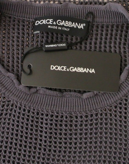 Dolce &amp; Gabbana Elegancki sweter z siateczki z okrągłym dekoltem w kolorze jasnofioletowym