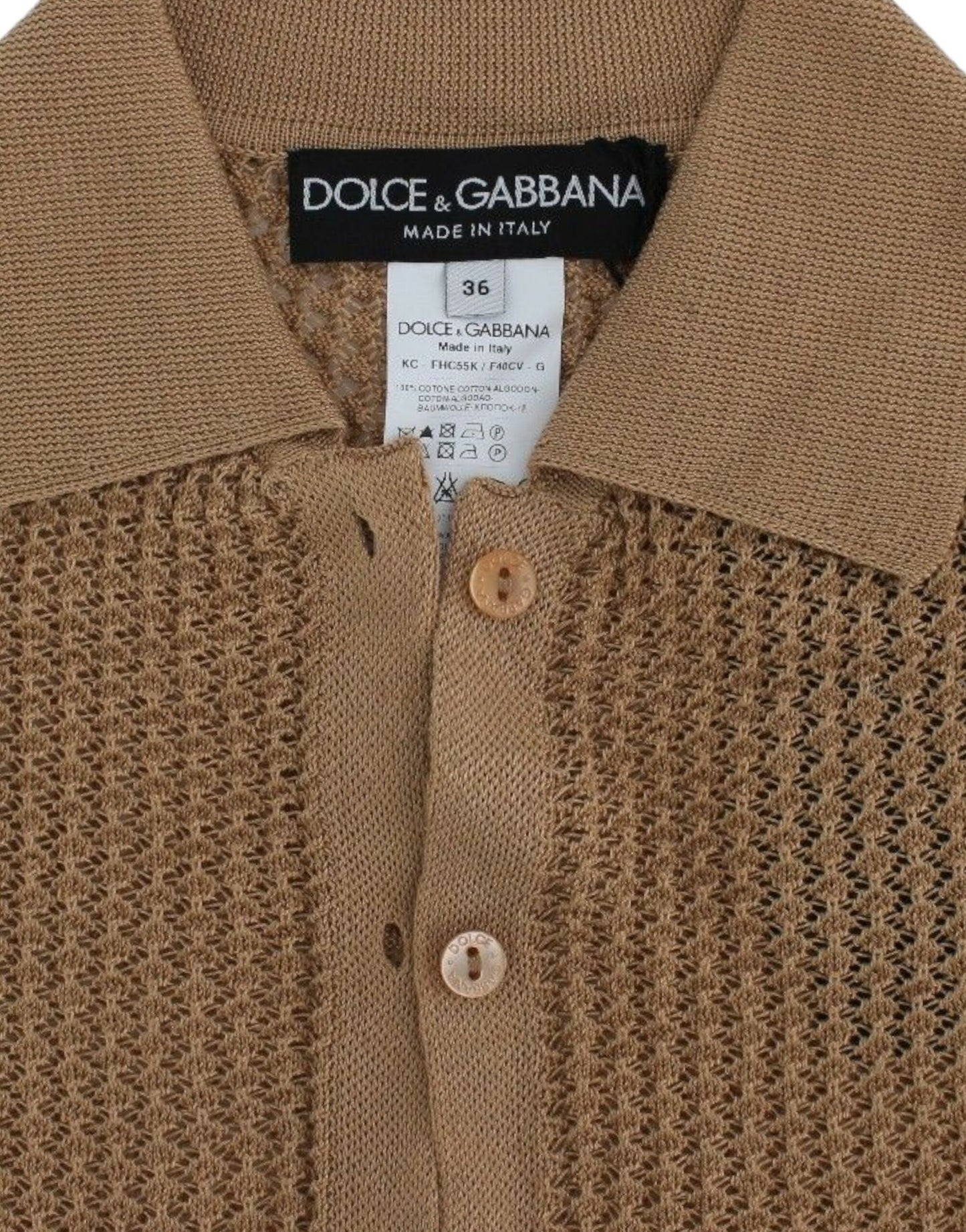 Dolce &amp; Gabbana Beżowy Dzianinowy Bawełniany Sweter Polo Cardigan