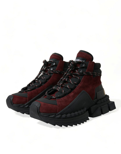 Dolce & Gabbana Burgundy Leather High Top Sneakers