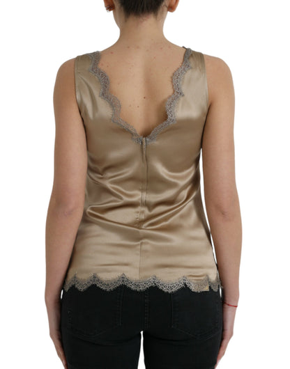 Dolce & Gabbana Elegant V-Neck Sleeveless Lace Trim Top