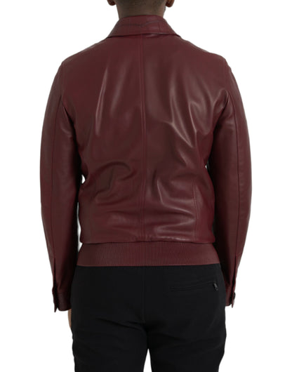 Dolce & Gabbana Maroon Exotic Leather Zip Biker Coat Jacket