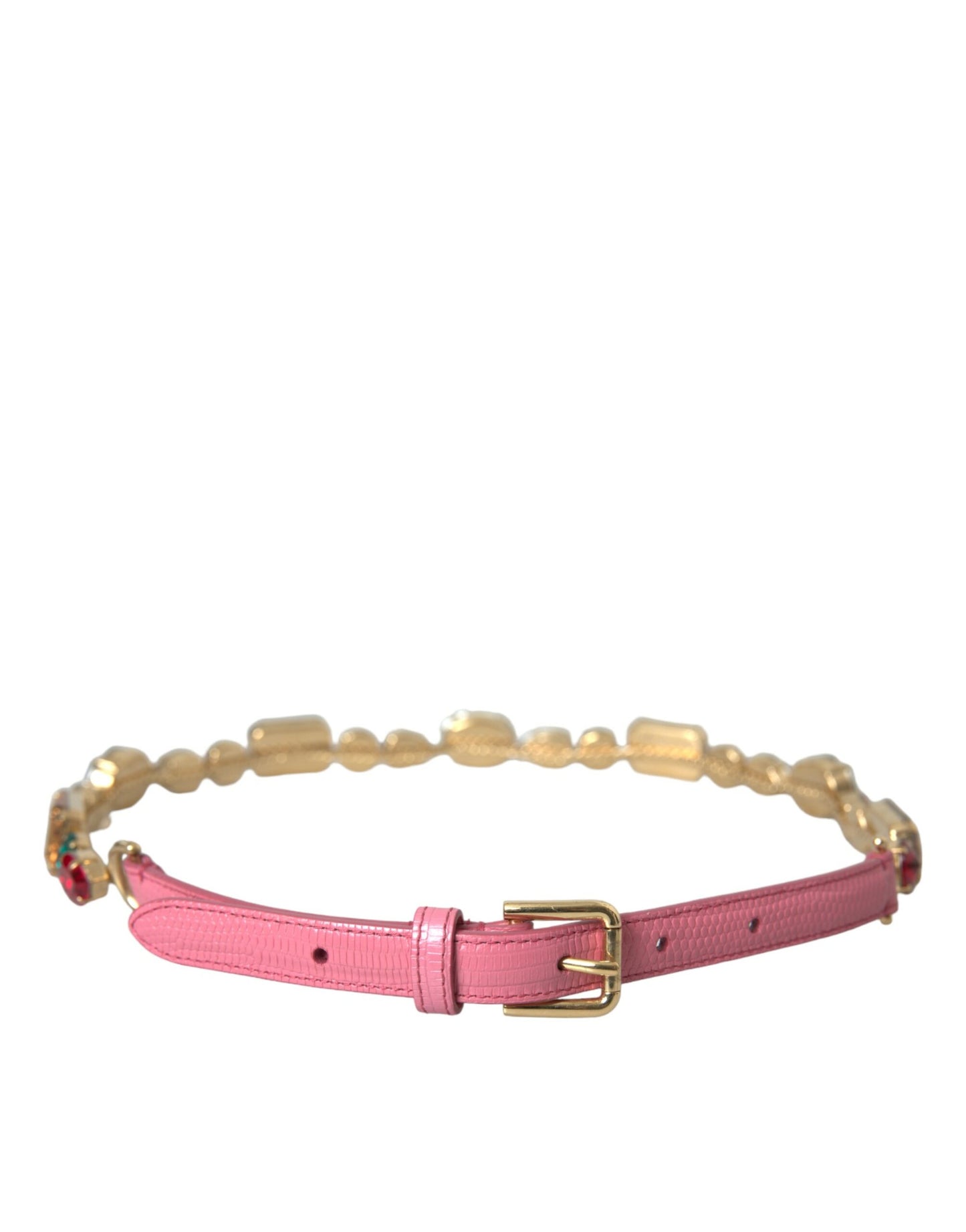 Dolce & Gabbana Pink Leather Crystal Chain Embellished Belt