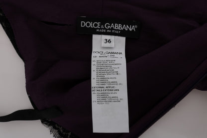 Dolce &amp; Gabbana Elegancka Fioletowa Jedwabna Koronkowa Sukienka Ołówkowa