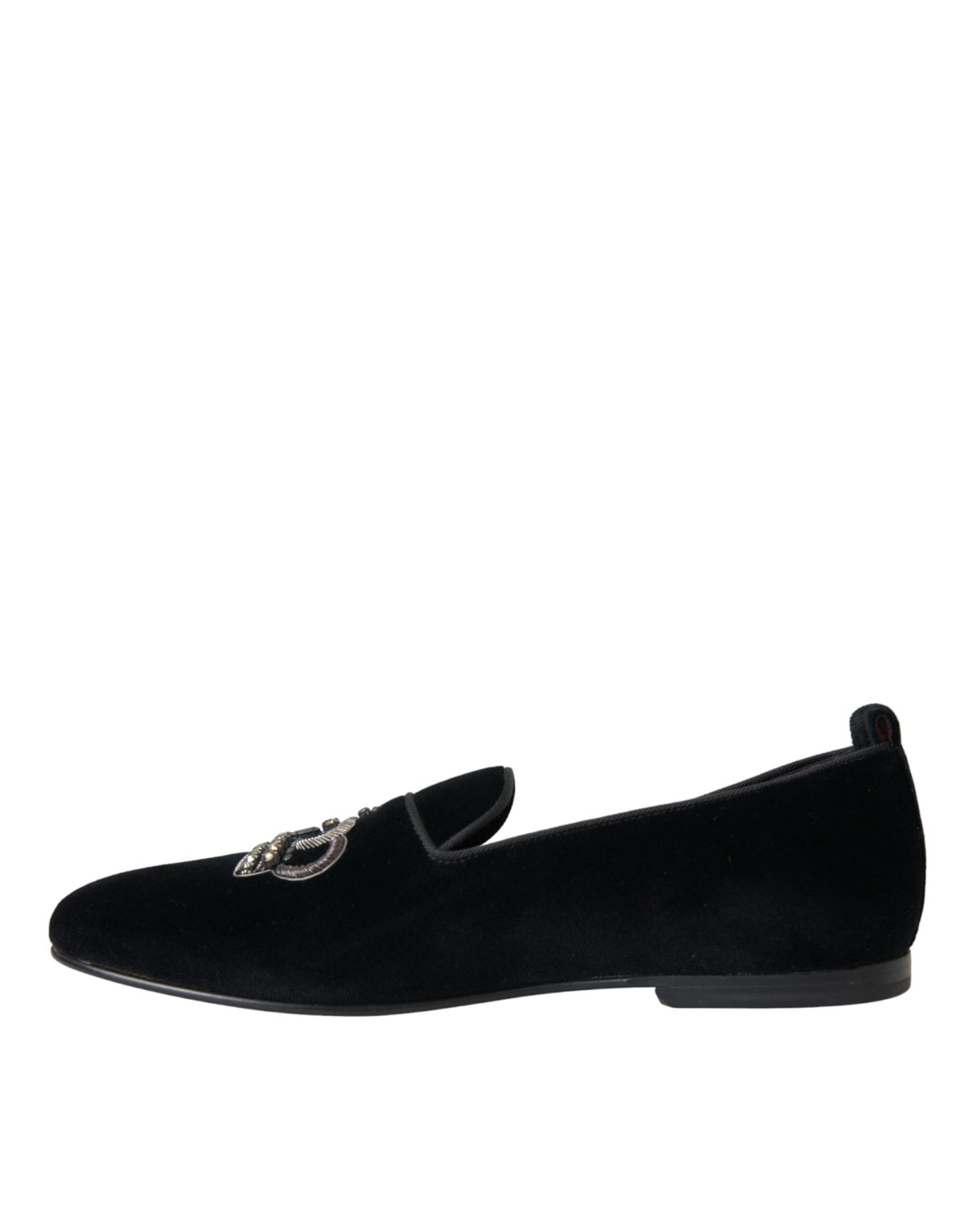 Dolce & Gabbana Black Velvet Crystal Crown Men Loafers Shoes