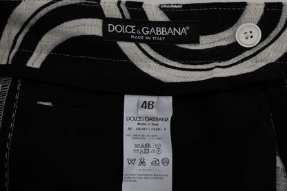 Dolce &amp; Gabbana Eleganckie czarno-białe wzorzyste szorty lniane