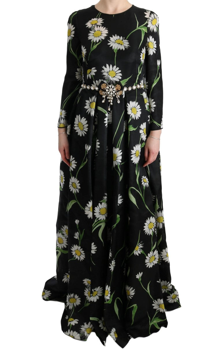 Dolce &amp; Gabbana Elegancka Suknia Maxi Słonecznikowa z Kryształkami