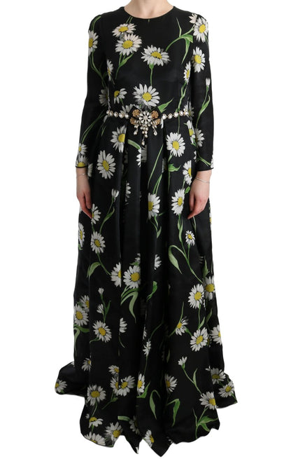 Dolce &amp; Gabbana Elegancka Suknia Maxi Słonecznikowa z Kryształkami