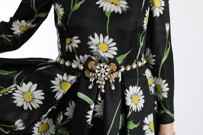 Dolce &amp; Gabbana Elegancka Suknia Maxi Słonecznikowa z Kryształkami