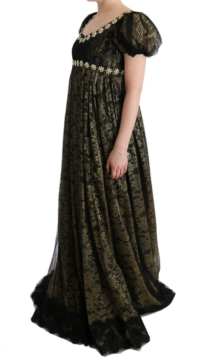 Dolce &amp; Gabbana Sunflower Lace Crystal Maxi Sukienka Ołówkowa