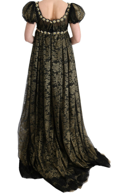 Dolce &amp; Gabbana Sunflower Lace Crystal Maxi Sukienka Ołówkowa