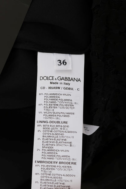 Dolce &amp; Gabbana Elegancka Czarna Koronkowa Sukienka Z Aplikacją Serca