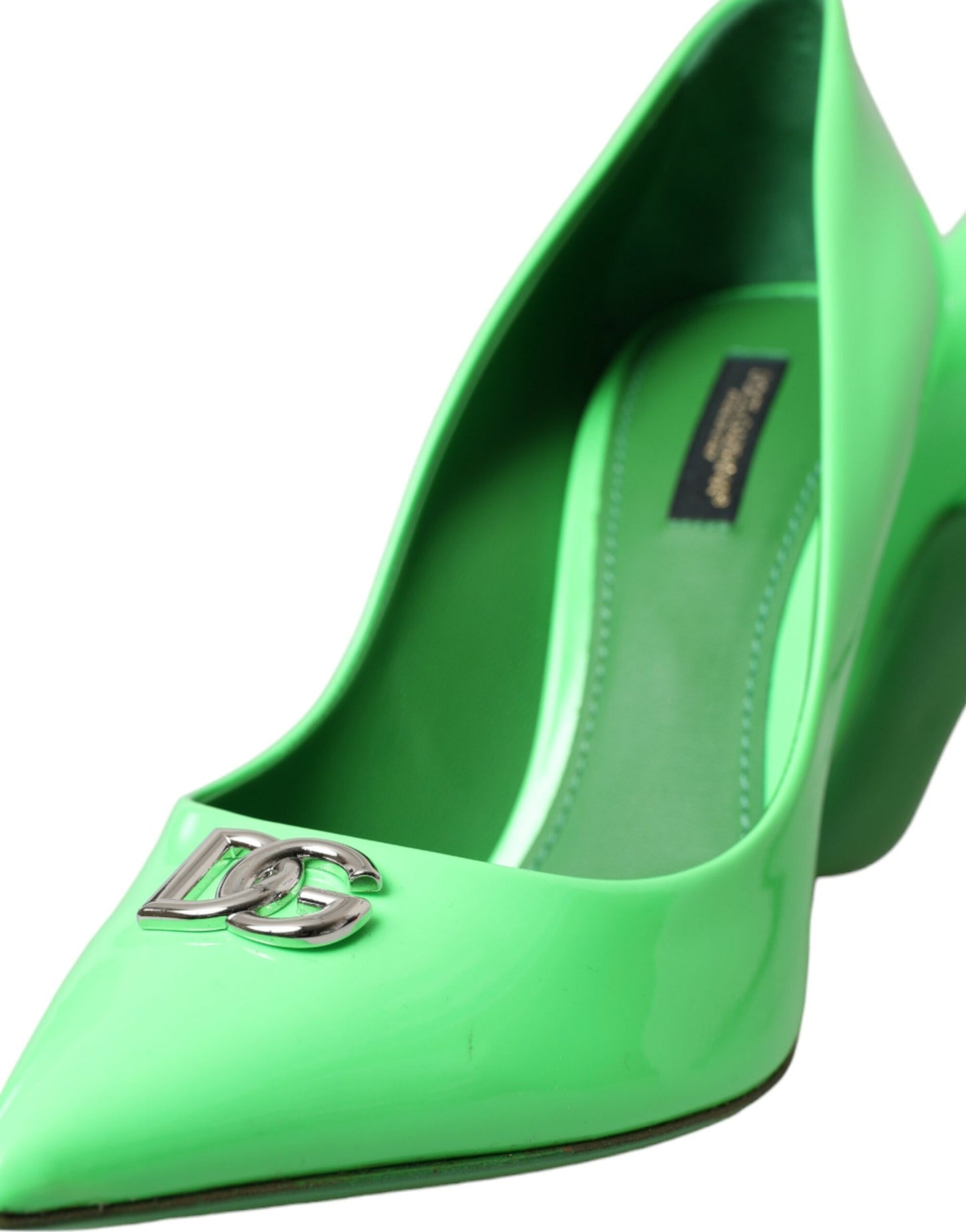 Dolce & Gabbana Neon Green Patent Leather Logo Pumps Shoes