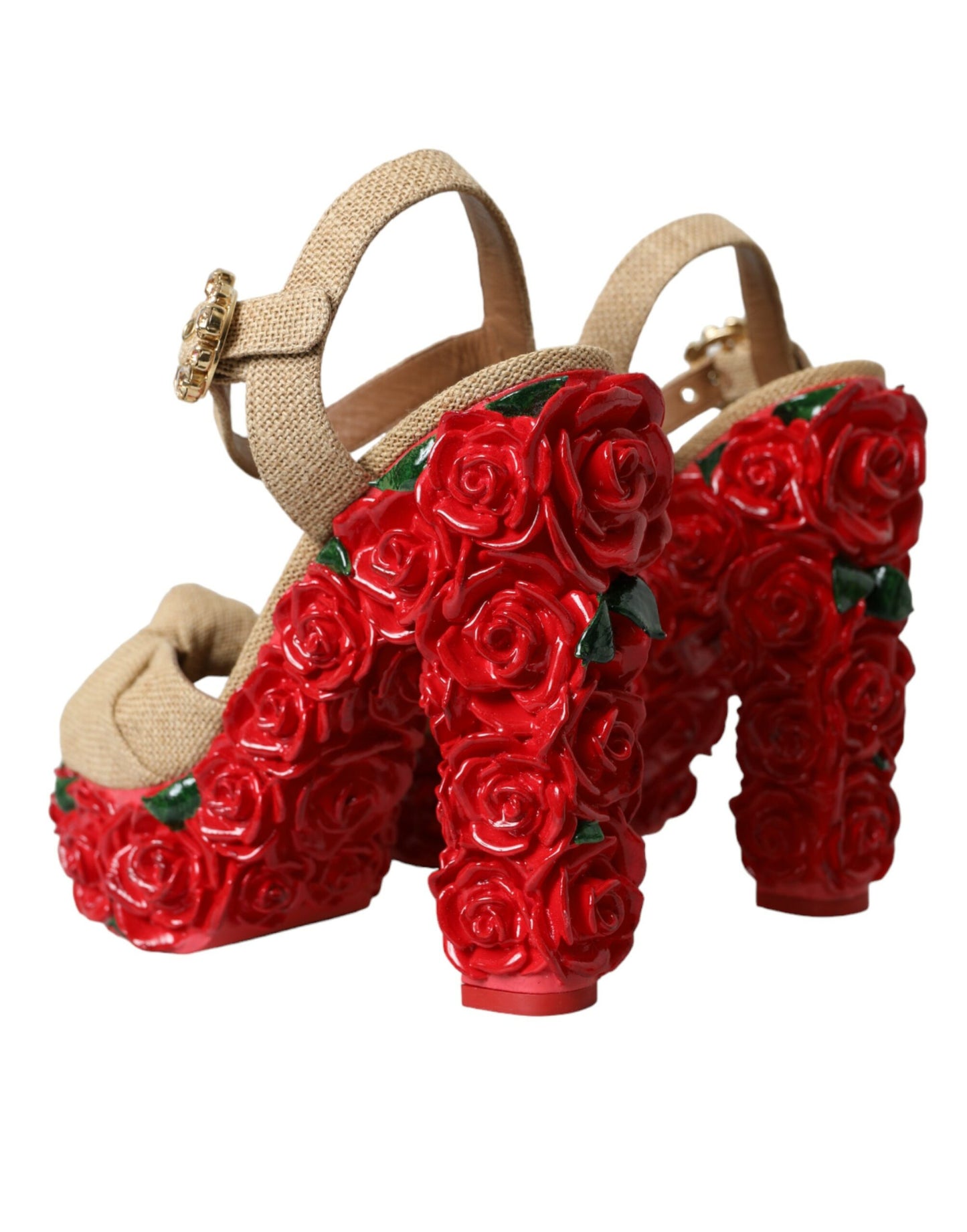 Dolce & Gabbana Red Roses Crystal Platform Sandals Shoes