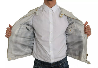 Dolce & Gabbana Leather White Biker Motorcycle Jacket