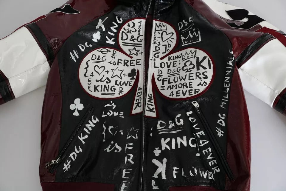 Dolce & Gabbana Black Bordeaux Hooded Leather DG King of Love Jacket