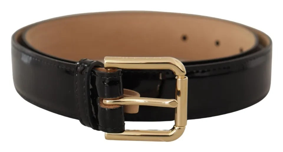 Dolce & Gabbana Black Leather Gold Metal Logo Engraved Buckle Belt