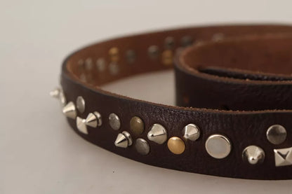 Dolce & Gabbana Brown Leather Studded Silver Metal Buckle Belt