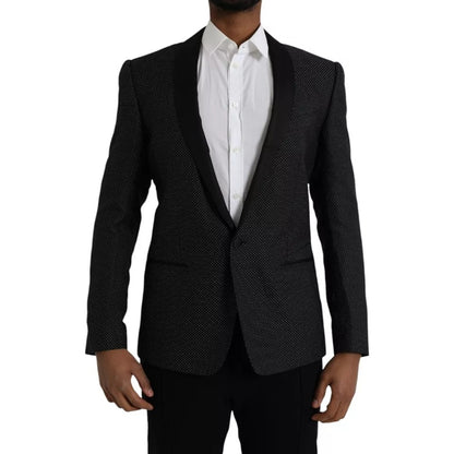 Dolce & Gabbana Black Jacquard MARTINI Single Breasted Coat Blazer