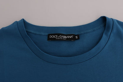 Dolce &amp; Gabbana Chic Blue Cotton Tee z nadrukiem 2017