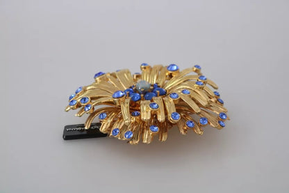 Dolce & Gabbana Gold Brass Blue Crystals Embellished Jewelry Brooch