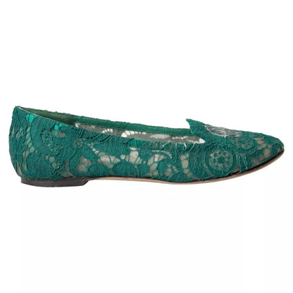 Zielone Taormina Lace Slip On Flats Buty