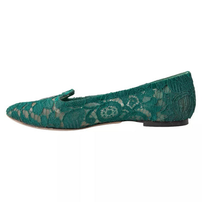 Zielone Taormina Lace Slip On Flats Buty