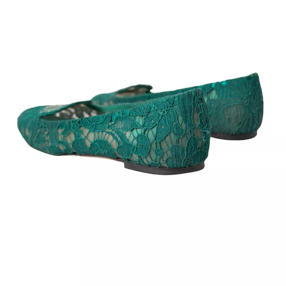 Zielone Taormina Lace Slip On Flats Buty