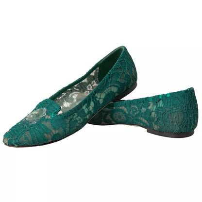 Zielone Taormina Lace Slip On Flats Buty