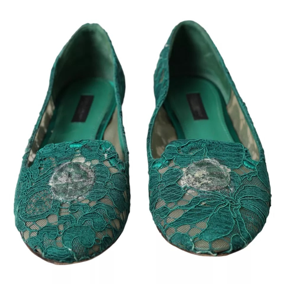 Zielone Taormina Lace Slip On Flats Buty