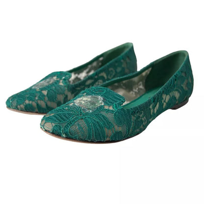 Zielone Taormina Lace Slip On Flats Buty