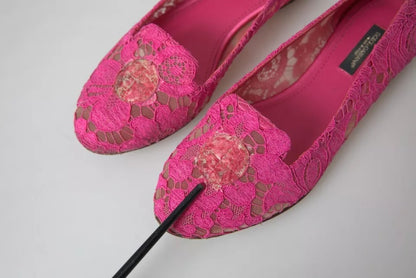 Różowe Taormina Lace Slip On Flats Buty