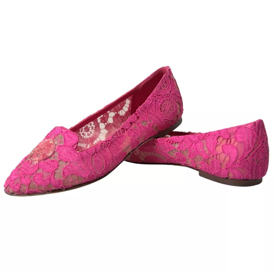 Różowe Taormina Lace Slip On Flats Buty