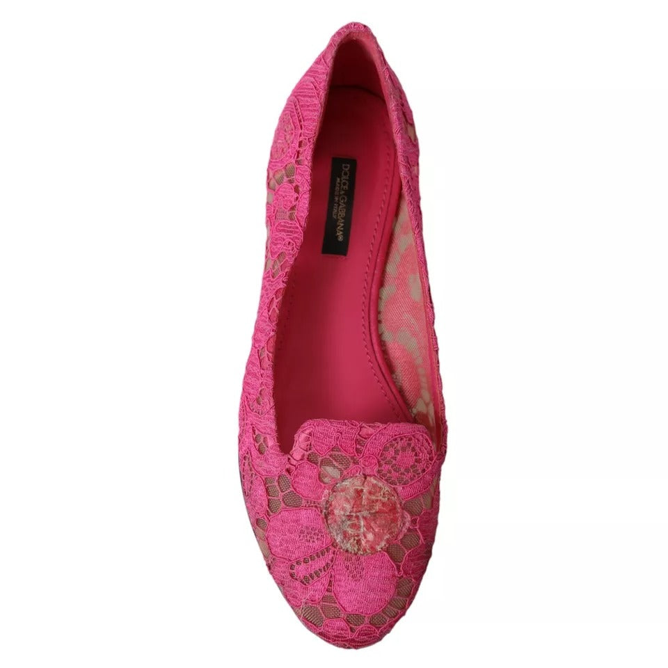 Różowe Taormina Lace Slip On Flats Buty