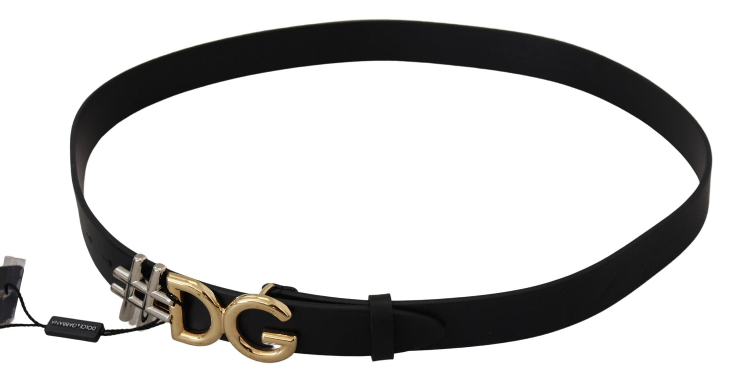 Dolce & Gabbana Black Leather Metal #DG Logo Buckle Belt