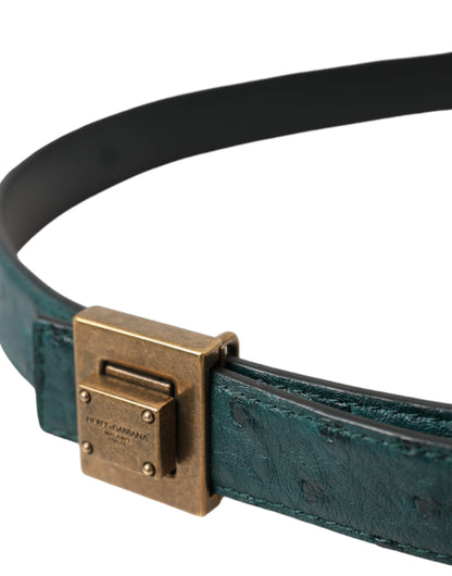 Dolce & Gabbana Dark Green Leather Square Metal Buckle Belt