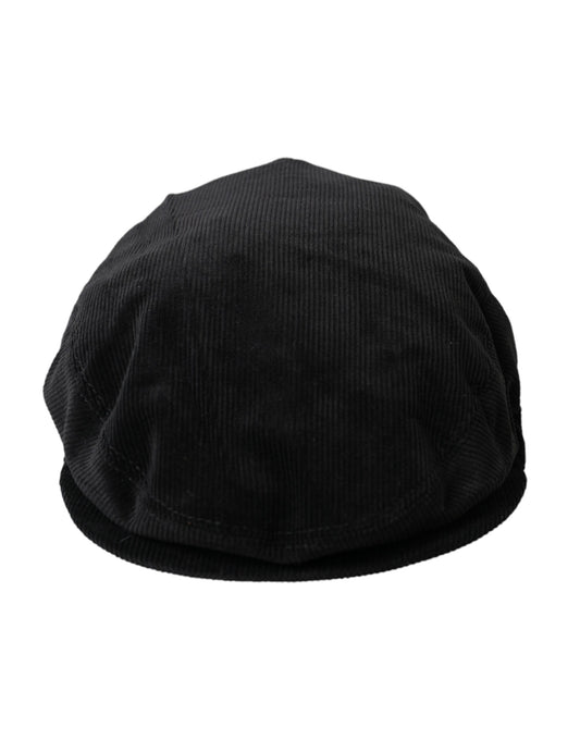 Dolce & Gabbana Black Corduroy Crown Newsboy Hat Men