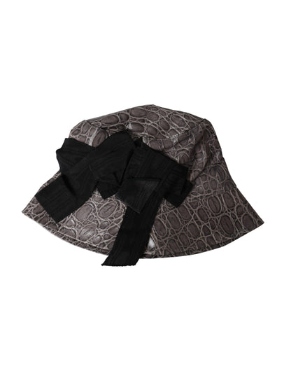 Dolce & Gabbana Black Gray Patterned Leather Bucket Hat